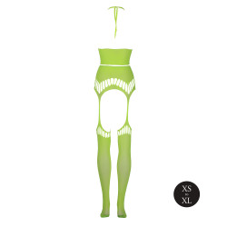 Ouch! Glow Ensemble Bustier Dos nu et Porte-Jarretelles 2 Pièces Vert Fluo